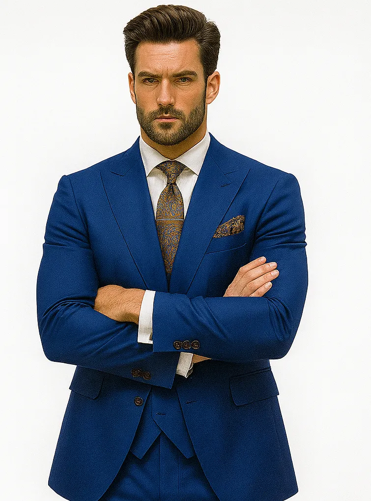 Luxury Blue Three-Piece Suit with Paisley Tie - Elegant Formal Outfit sold by Alberto Nardoni product image thumbnail 5