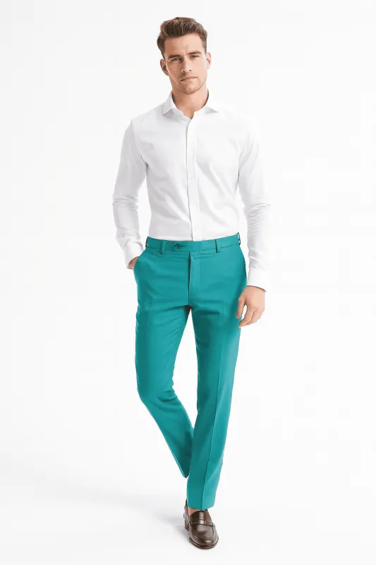 Mens Aqua Dress Pants - Slim Fit Stylish Formal Trousers for Parties and Casual Wear in Turqoise Color sold by Alberto Nardoni