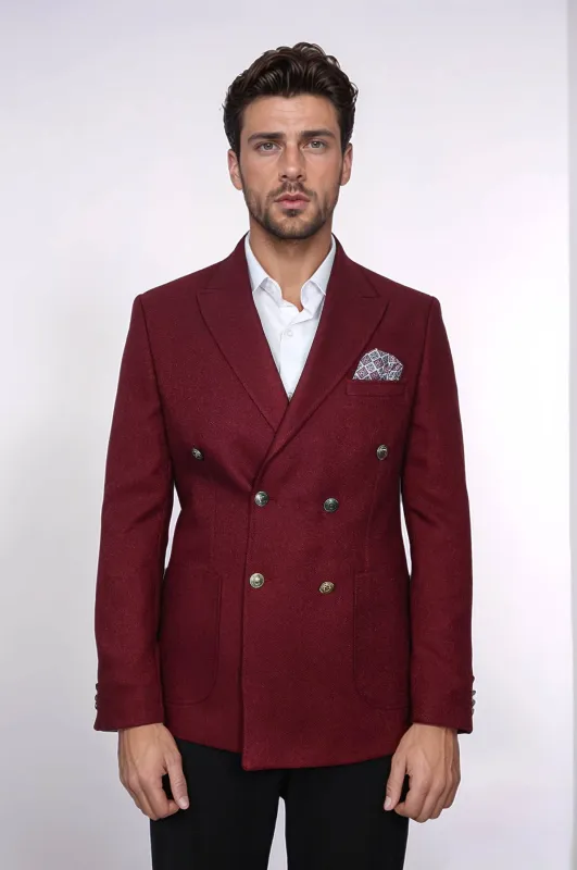 Mens Burgundy Slim Fit Blazer – Sharp Double Breasted Design sold by Alberto Nardoni