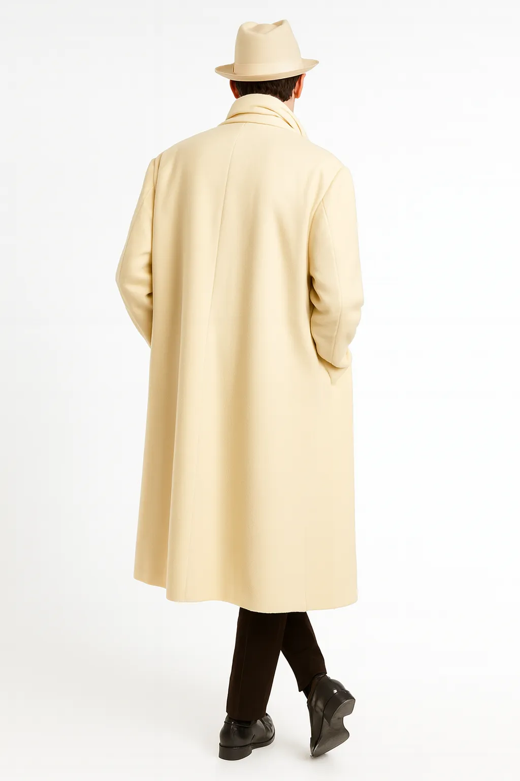 Mens Long Cream Overcoat Wool Fabric in Ivory Off White Color Full length sold by Alberto Nardoni product image thumbnail 2