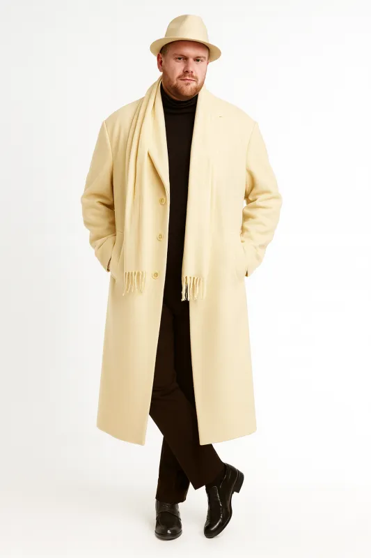 Mens Long Cream Overcoat Wool Fabric in Ivory Off White Color Full length made by Alberto Nardoni