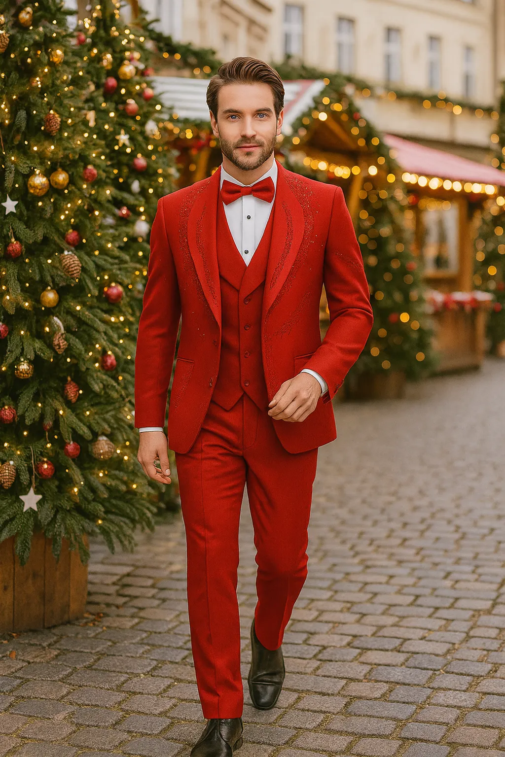 Italian Red Wool 3-Piece Modern Fit Tuxedo sold by Alberto Nardoni product image thumbnail 2