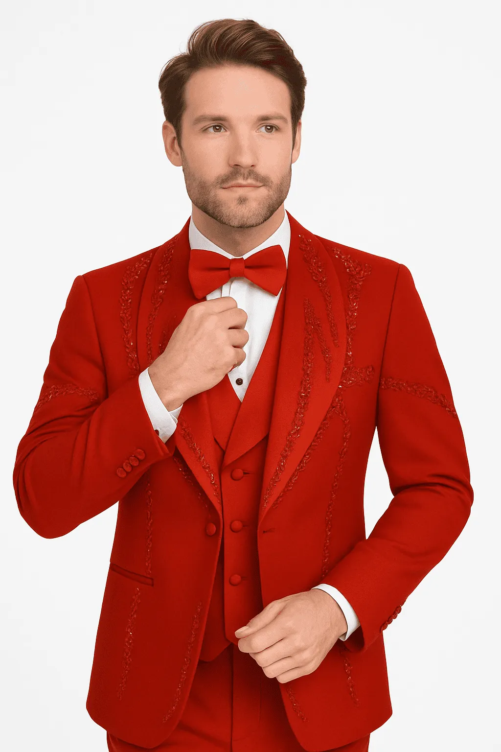 Italian Red Wool 3-Piece Modern Fit Tuxedo sold by Alberto Nardoni product image thumbnail 3