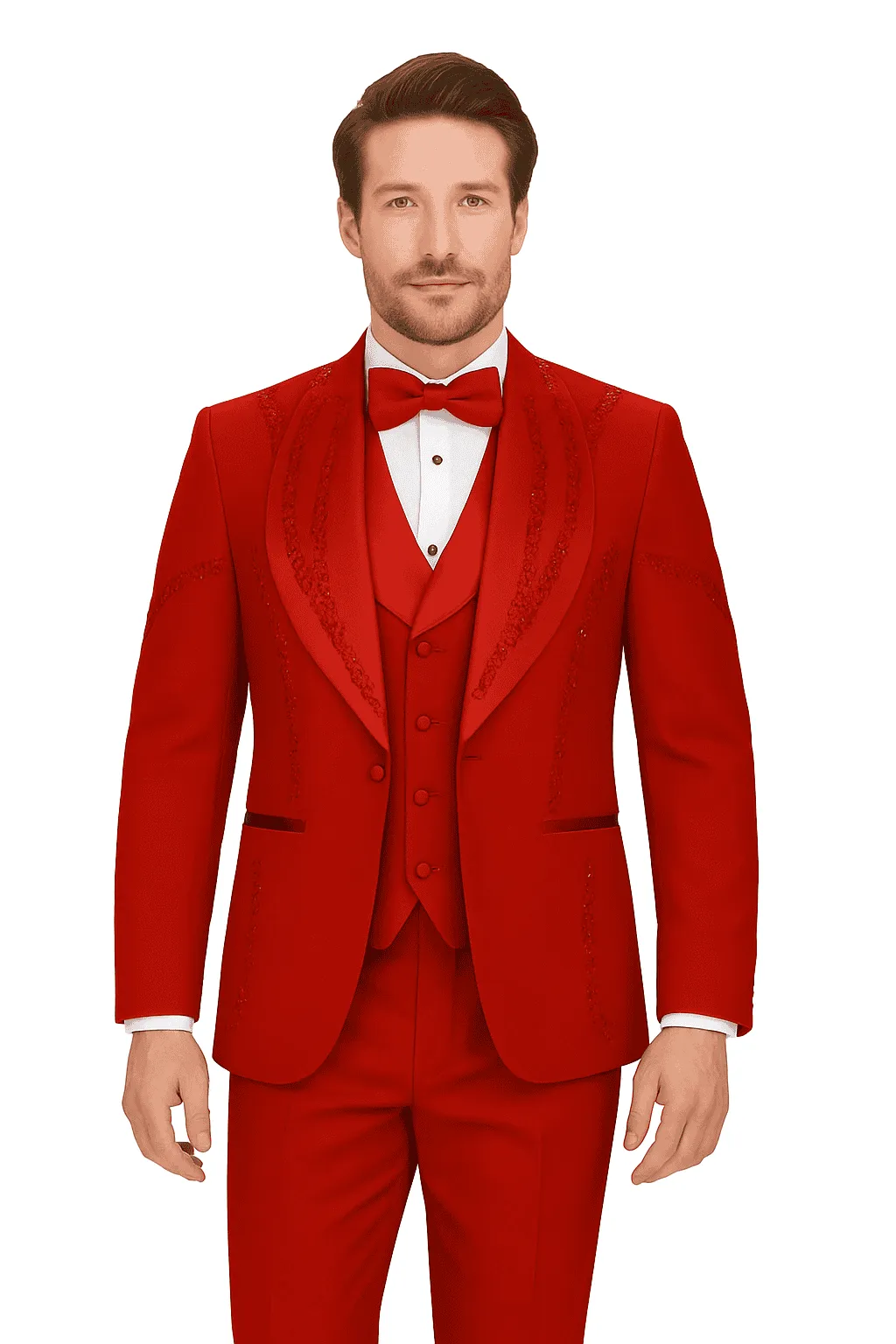 Italian Red Wool 3-Piece Modern Fit Tuxedo sold by Alberto Nardoni product image thumbnail 4