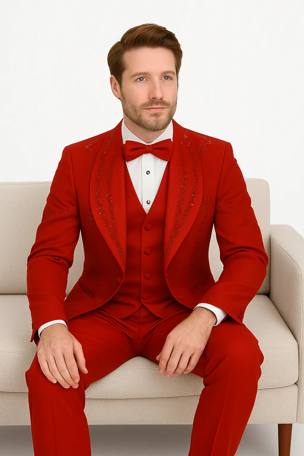 Italian Red Wool 3-Piece Modern Fit Tuxedo sold by Alberto Nardoni product image thumbnail 5