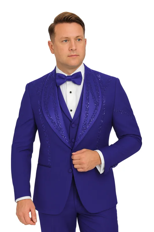 Royal Blue Italian Wool 3-Piece Modern Fit Tuxedo sold by Alberto Nardoni