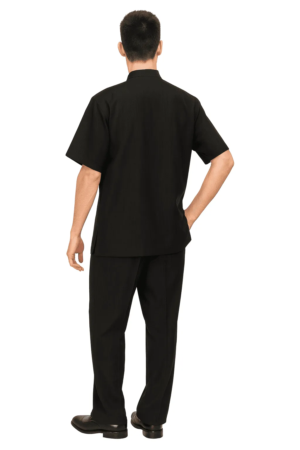 Mens Black Banded Collar Walking Suit - Short Sleeve Shirt and Matching Pants Banded Collar Linen Fabric sold by Alberto Nardoni product image thumbnail 4