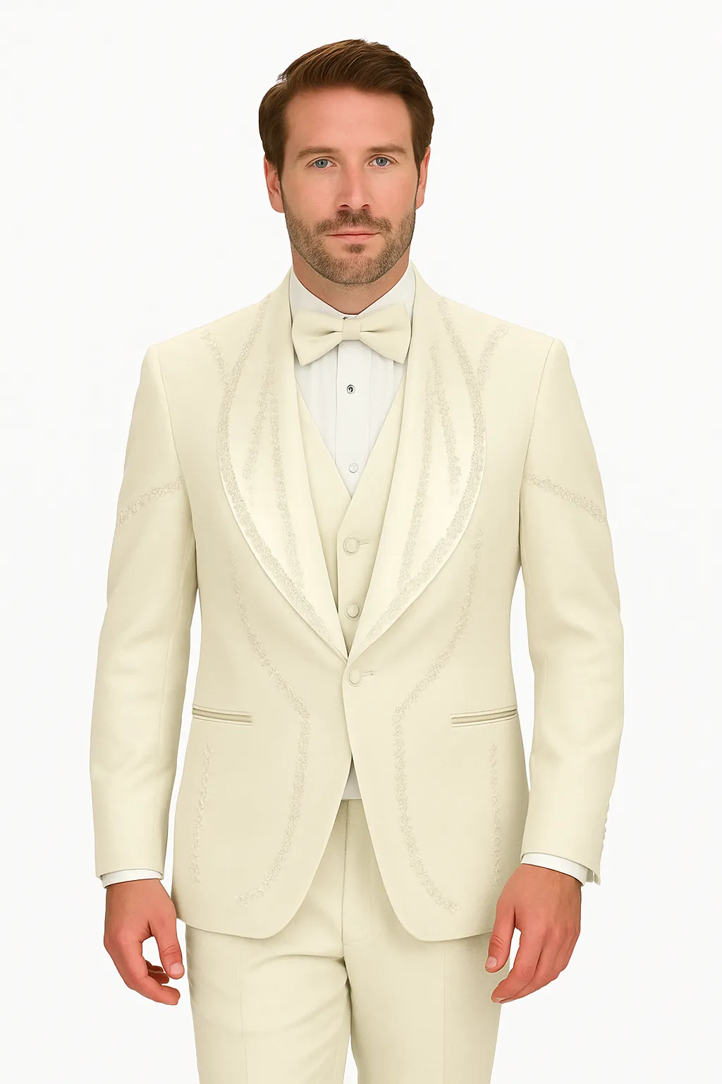 Off White Italian Wool 3-Piece Modern Fit Tuxedo sold by Alberto Nardoni product image thumbnail 3
