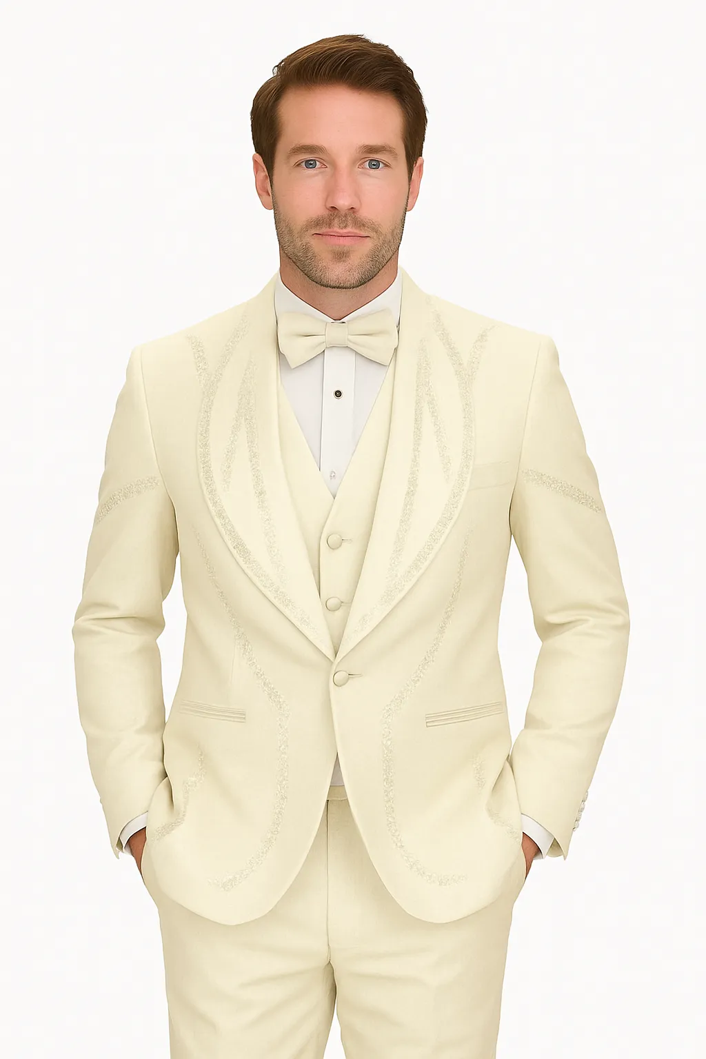 Off White Italian Wool 3-Piece Modern Fit Tuxedo sold by Alberto Nardoni product image thumbnail 5