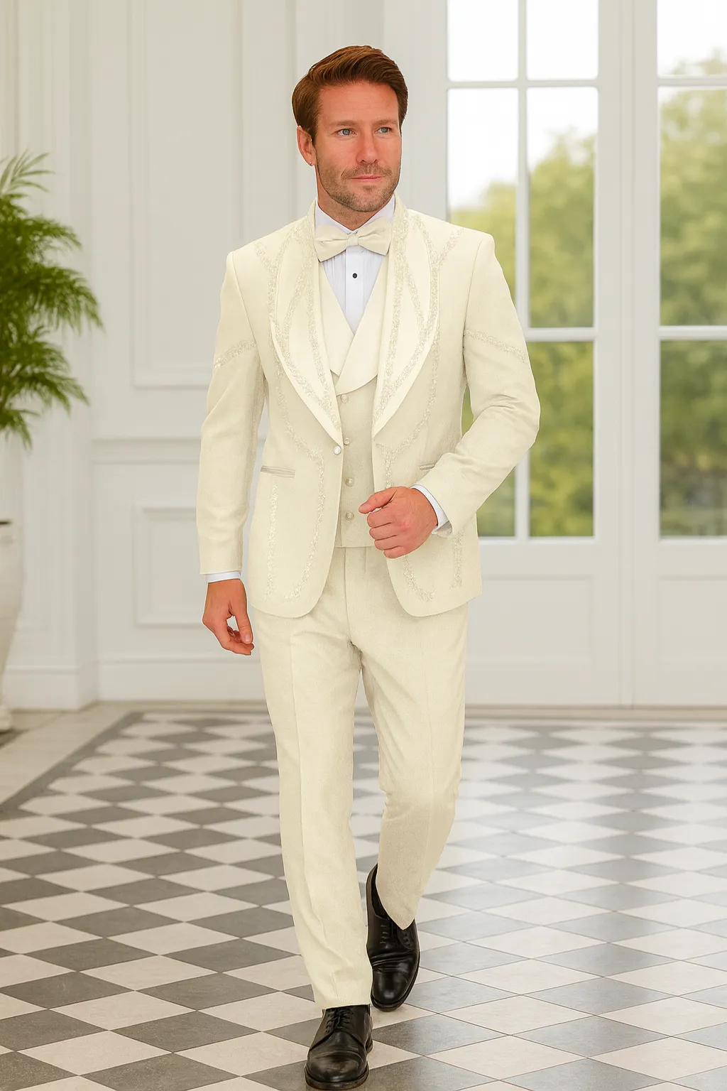 Off White Italian Wool 3-Piece Modern Fit Tuxedo sold by Alberto Nardoni product image thumbnail 2