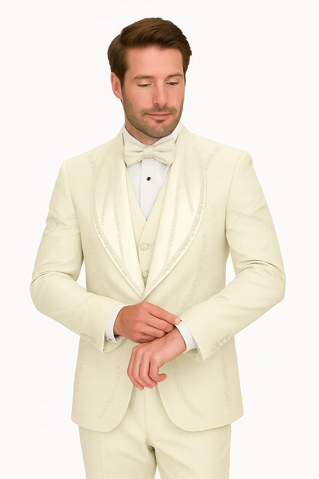 Off White Italian Wool 3-Piece Modern Fit Tuxedo sold by Alberto Nardoni product image thumbnail 4