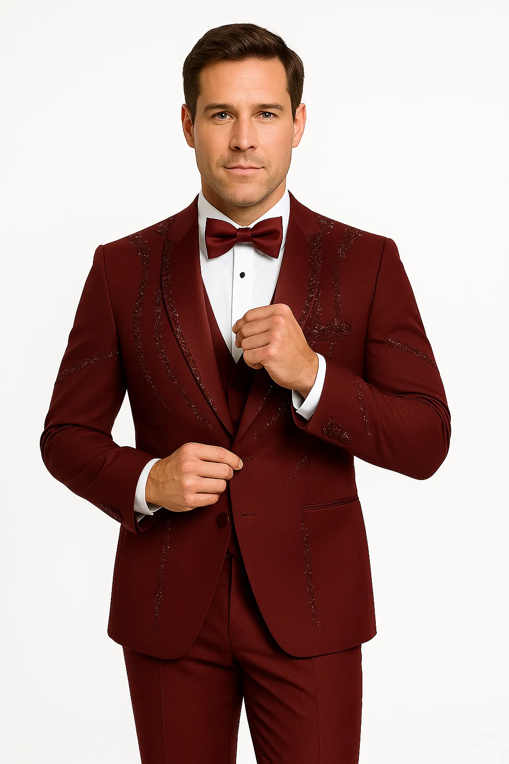 Men’s Burgundy Italian Wool 3-Piece Modern Formal Tuxedo sold by Alberto Nardoni product image thumbnail 5