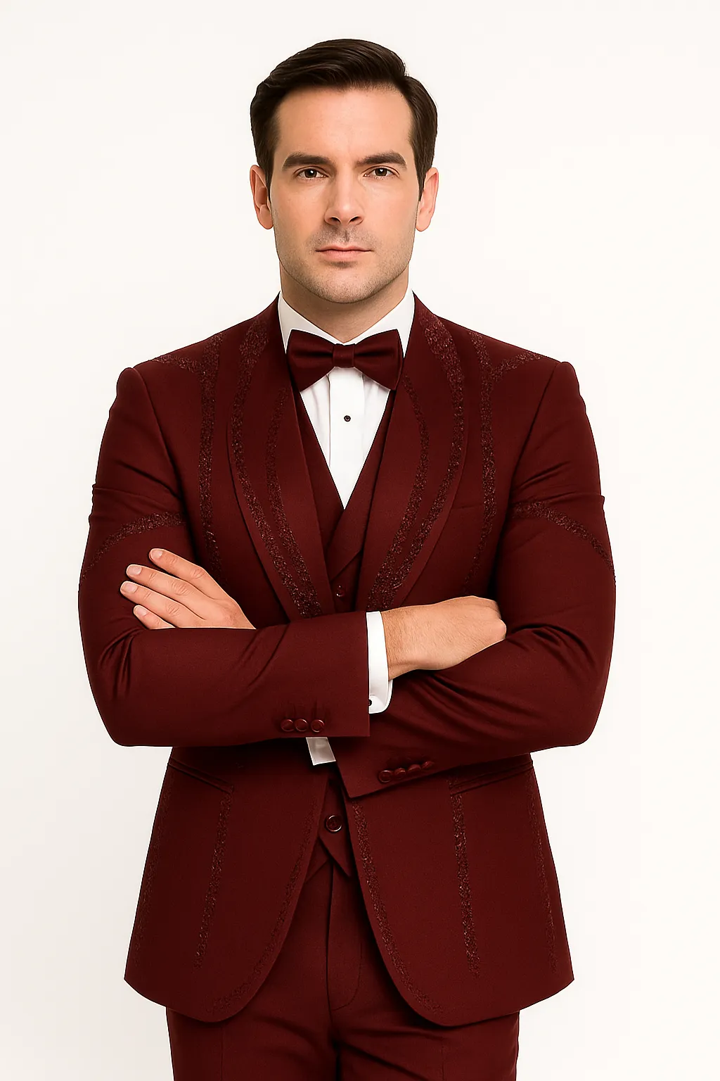 Men’s Burgundy Italian Wool 3-Piece Modern Formal Tuxedo sold by Alberto Nardoni product image thumbnail 4