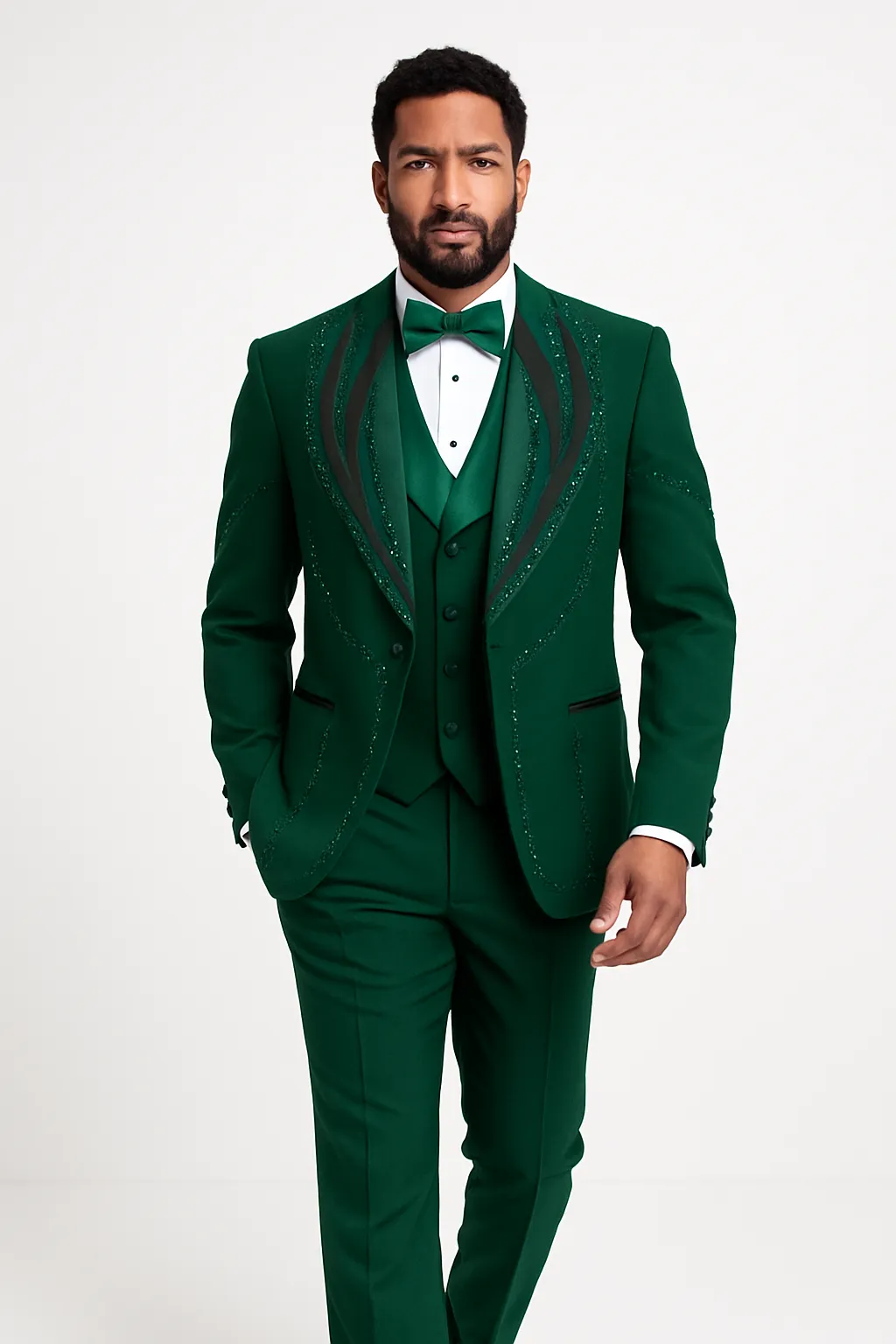 Hunter Green Italian Wool 3-Piece Modern Fit Tuxedo sold by Alberto Nardoni product image thumbnail 3