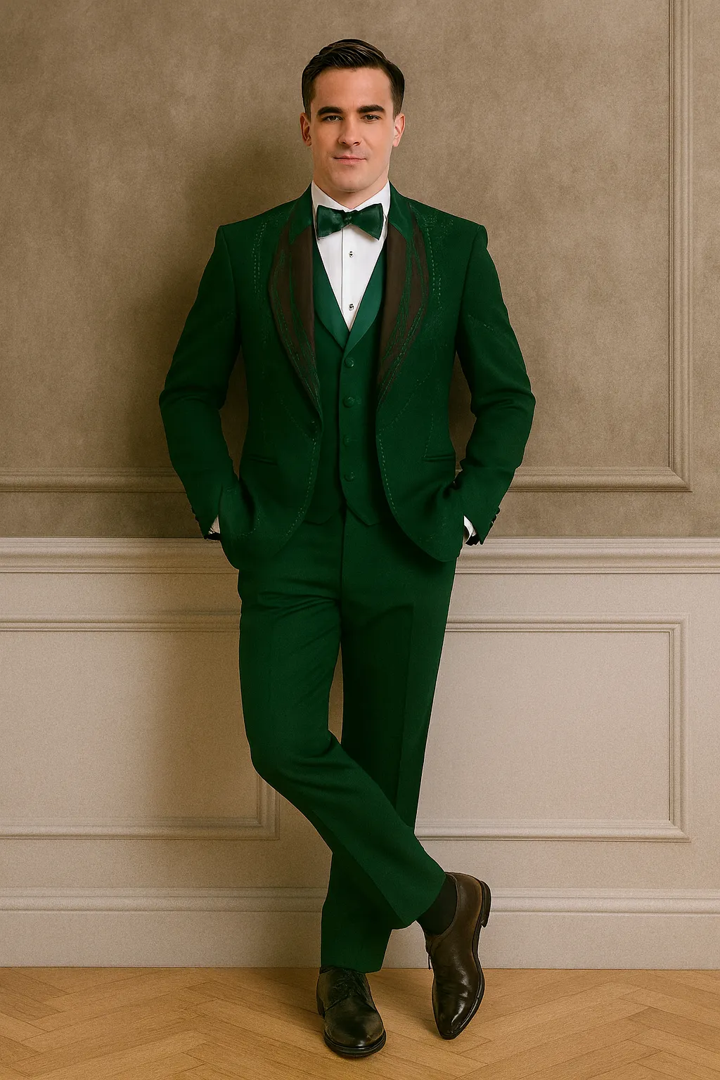Hunter Green Italian Wool 3-Piece Modern Fit Tuxedo sold by Alberto Nardoni product image thumbnail 4
