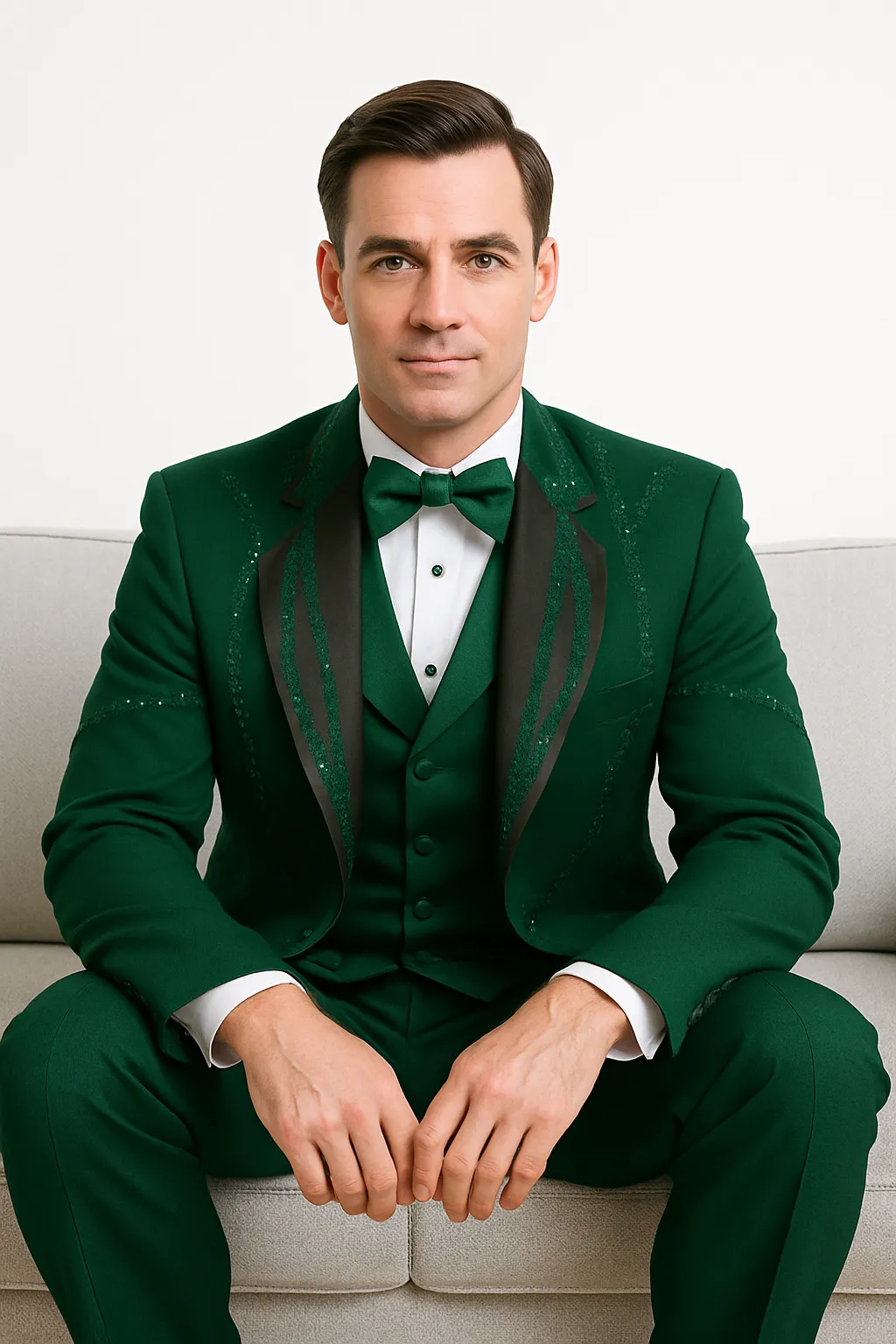 Hunter Green Italian Wool 3-Piece Modern Fit Tuxedo sold by Alberto Nardoni product image thumbnail 5