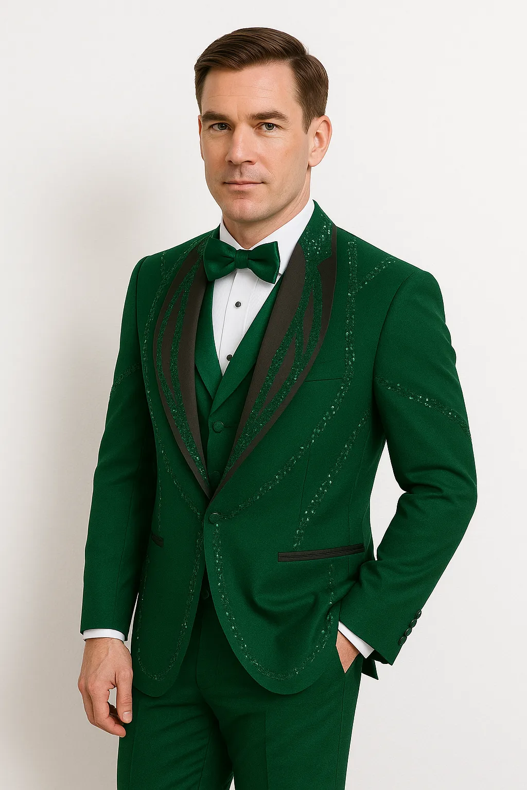 Hunter Green Italian Wool 3-Piece Modern Fit Tuxedo sold by Alberto Nardoni product image thumbnail 2