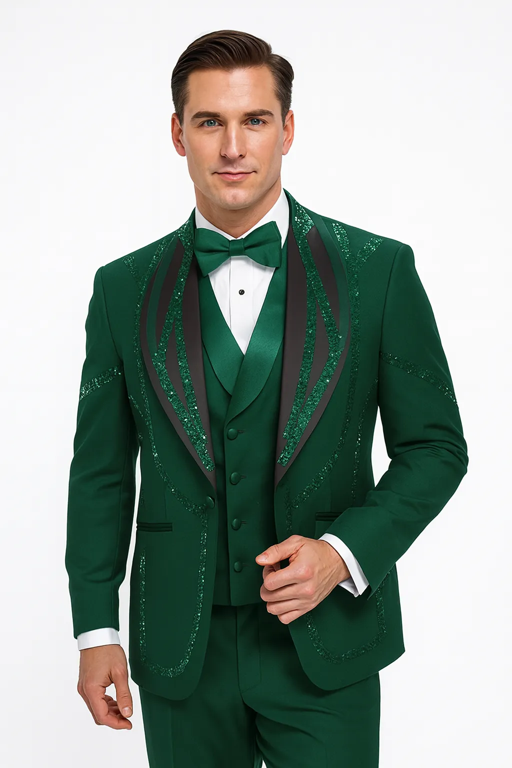 Hunter Green Italian Wool 3-Piece Modern Fit Tuxedo sold by Alberto Nardoni