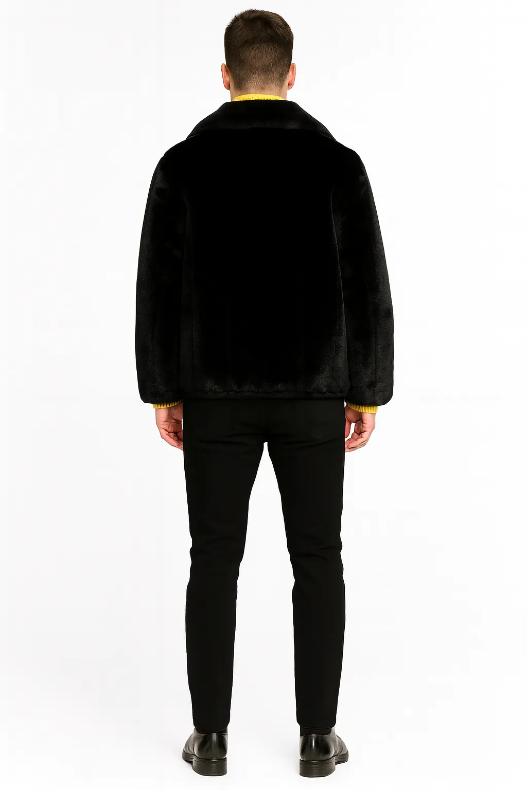 Men’s Black Faux Fur Jacket – Luxury Winter Zip-Up Coat with Soft Plush Finish sold by Alberto Nardoni product image thumbnail 3