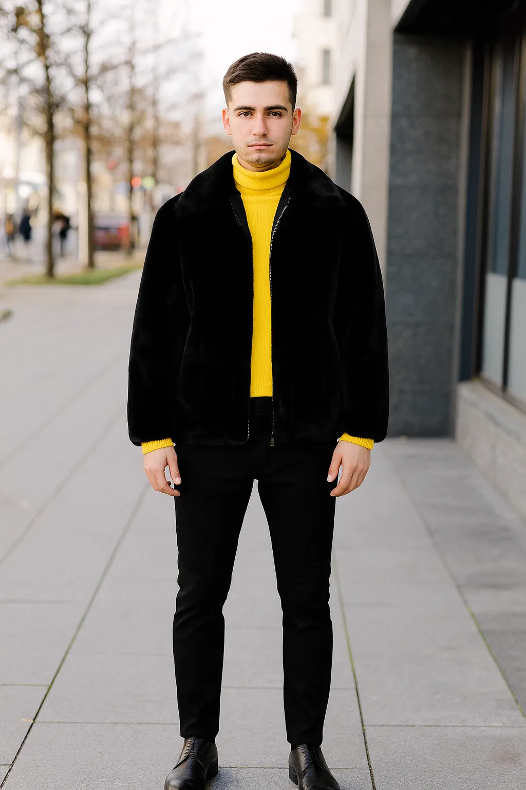 Men’s Black Faux Fur Jacket – Luxury Winter Zip-Up Coat with Soft Plush Finish sold by Alberto Nardoni