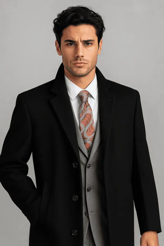 Men's Black Wool & Cashmere Overcoat – Classic Full Length Topcoat sold by Alberto Nardoni