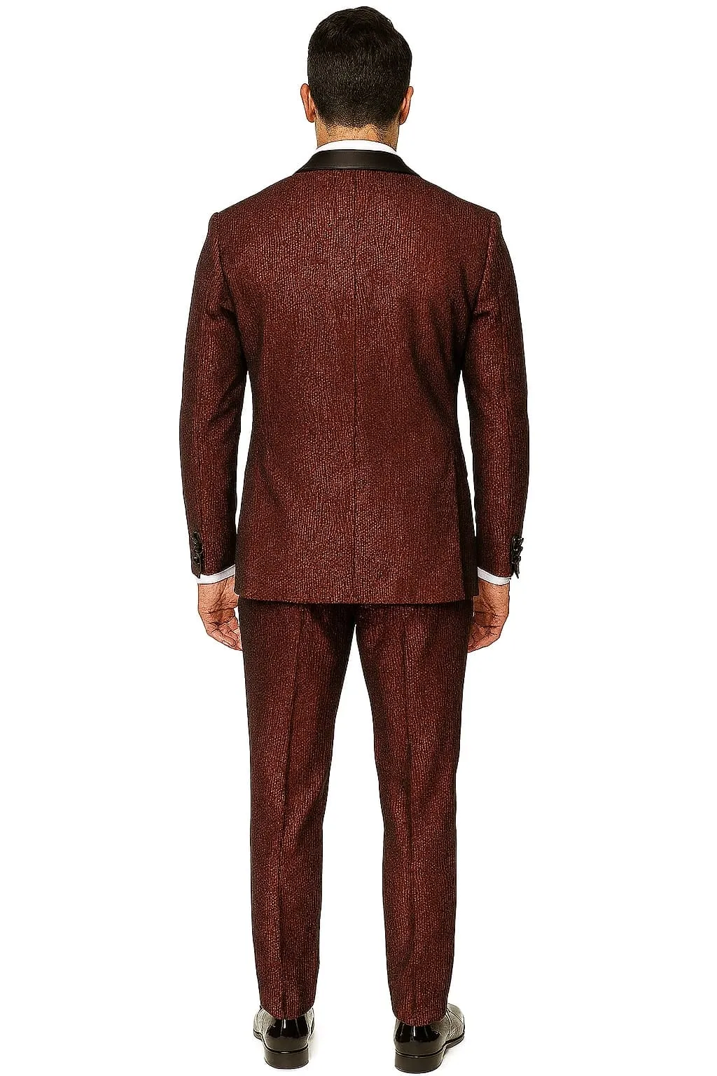 Mens Burgundy Shiny Stripe Tuxedo Jacket - Slim Fit Satin Lapel Dinner Blazer for Formal Events sold by Alberto Nardoni product image thumbnail 3