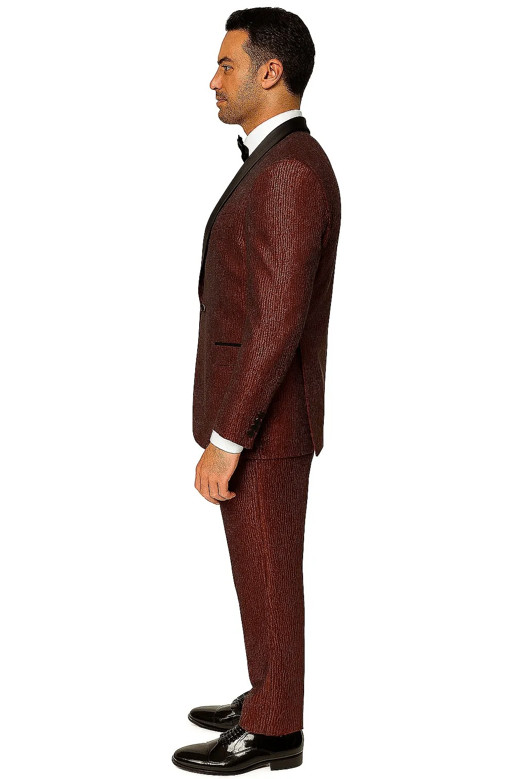 Mens Burgundy Shiny Stripe Tuxedo Jacket - Slim Fit Satin Lapel Dinner Blazer for Formal Events sold by Alberto Nardoni product image thumbnail 2