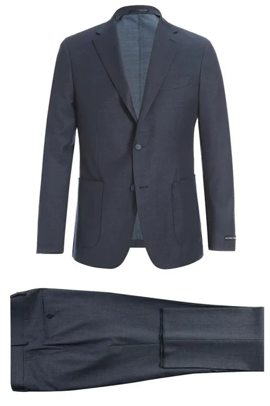 Men's Pelago Charcoal Grey Wool Suit: 2-Button Slim Fit, Patch Pockets, Perfect for Travel sold by Alberto Nardoni