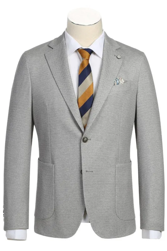 "Elevate Your Prom or Wedding Style: Pelago Half Canvas Grey Unconstructed Sport Coat with Patch Pockets" sold by Alberto Nardoni