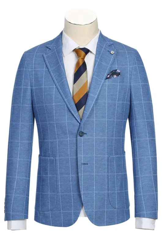 "Azure Elegance: Unconstructed Windowpane Blazer for Prom and Wedding Attire" sold by Alberto Nardoni