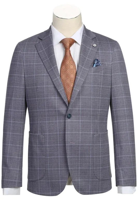 "Sophisticated Prom and Wedding Attire: Grey Blue Windowpane Plaid Pelago Half Canvas Sport Coat Blazer" sold by Alberto Nardoni