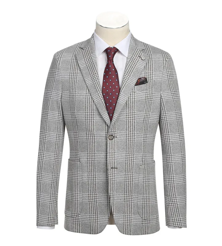 Half Canvas Slim Fit Blazer in Plaid Gray sold by Alberto Nardoni