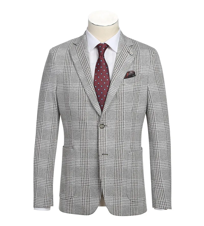 Half Canvas Slim Fit Blazer in Plaid Gray sold by Alberto Nardoni