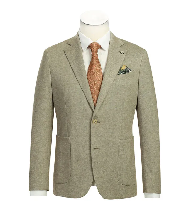 Half Canvas Slim Fit Blazer in Khaki sold by Alberto Nardoni