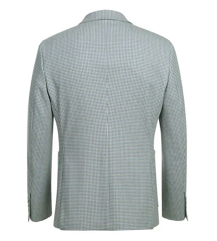Half Canvas Slim Fit Blazer in Sage Blue Check sold by Alberto Nardoni product image thumbnail 3