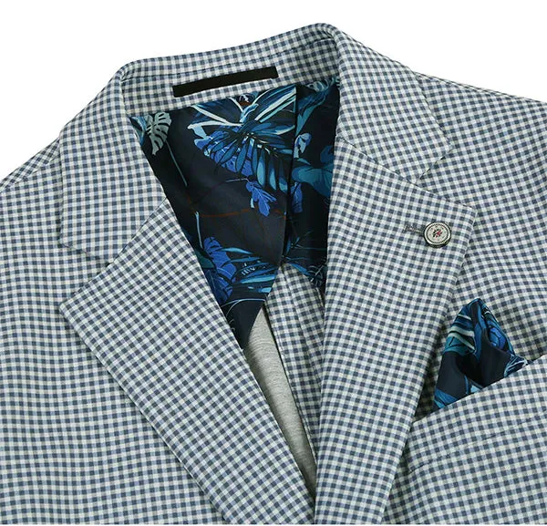 Half Canvas Slim Fit Blazer in Sage Blue Check sold by Alberto Nardoni product image thumbnail 4
