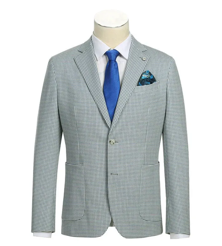 Half Canvas Slim Fit Blazer in Sage Blue Check sold by Alberto Nardoni