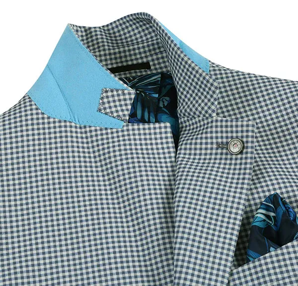 Half Canvas Slim Fit Blazer in Sage Blue Check sold by Alberto Nardoni product image thumbnail 5