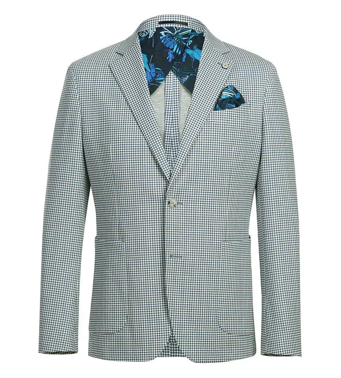 Half Canvas Slim Fit Blazer in Sage Blue Check sold by Alberto Nardoni product image thumbnail 2