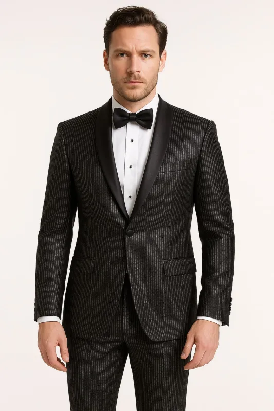 Mens Shiny Black Glitter Tuxedo with Satin Shawl Lapel – Ultra Slim Fit Sparkle Suit for Weddings, Proms & Formal Events sold by Alberto Nardoni