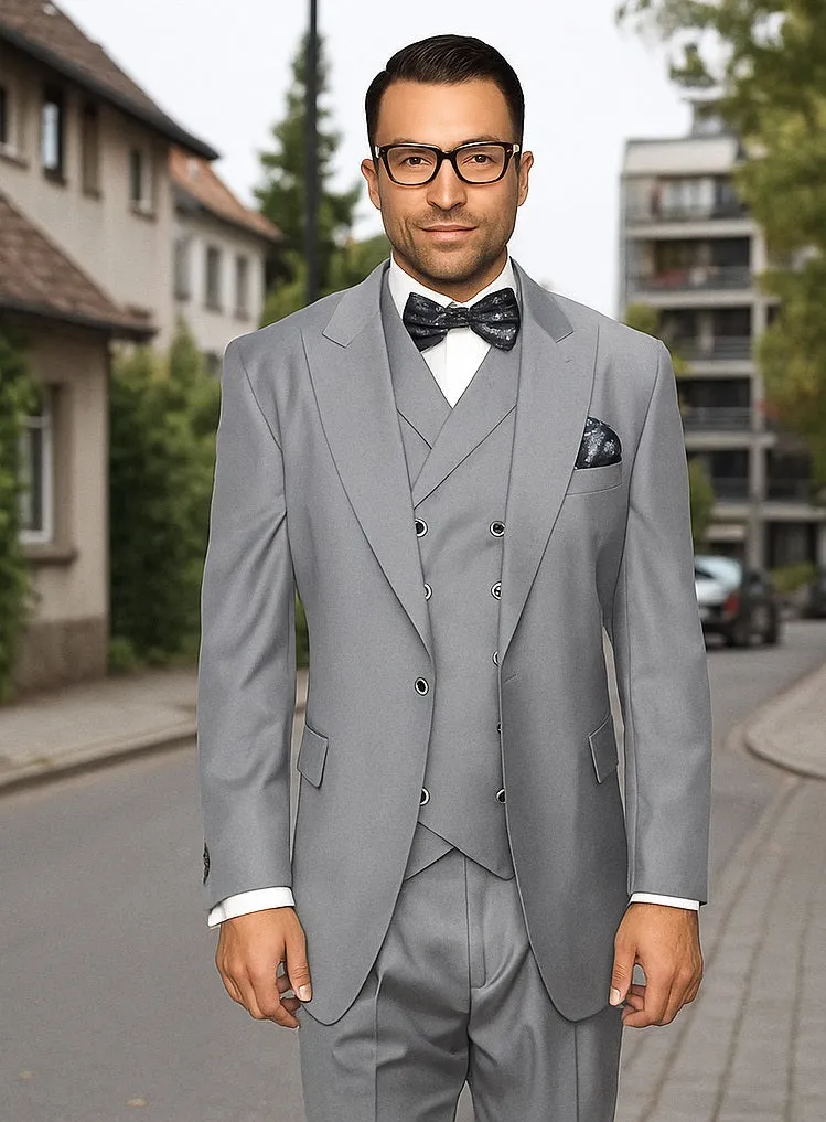 Mens Urban Suits - 100% Wool Suit - Single Button Double Breasted Vest Pleated Pants sold by Alberto Nardoni