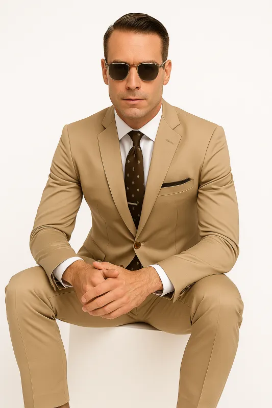 Khaki Cotton Suit - Mens Summer Suit - Tan Suit  Perfect  Khaki Cotton Suit - Mens Summer Suit - Tan Suit for Casual or Dressy events or Casual sold by Alberto Nardoni
