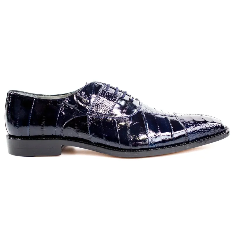 Men's Belvedere Mare Ostrich Leg & Eel Skin Dress Shoe in Navy Blue sold by Alberto Nardoni