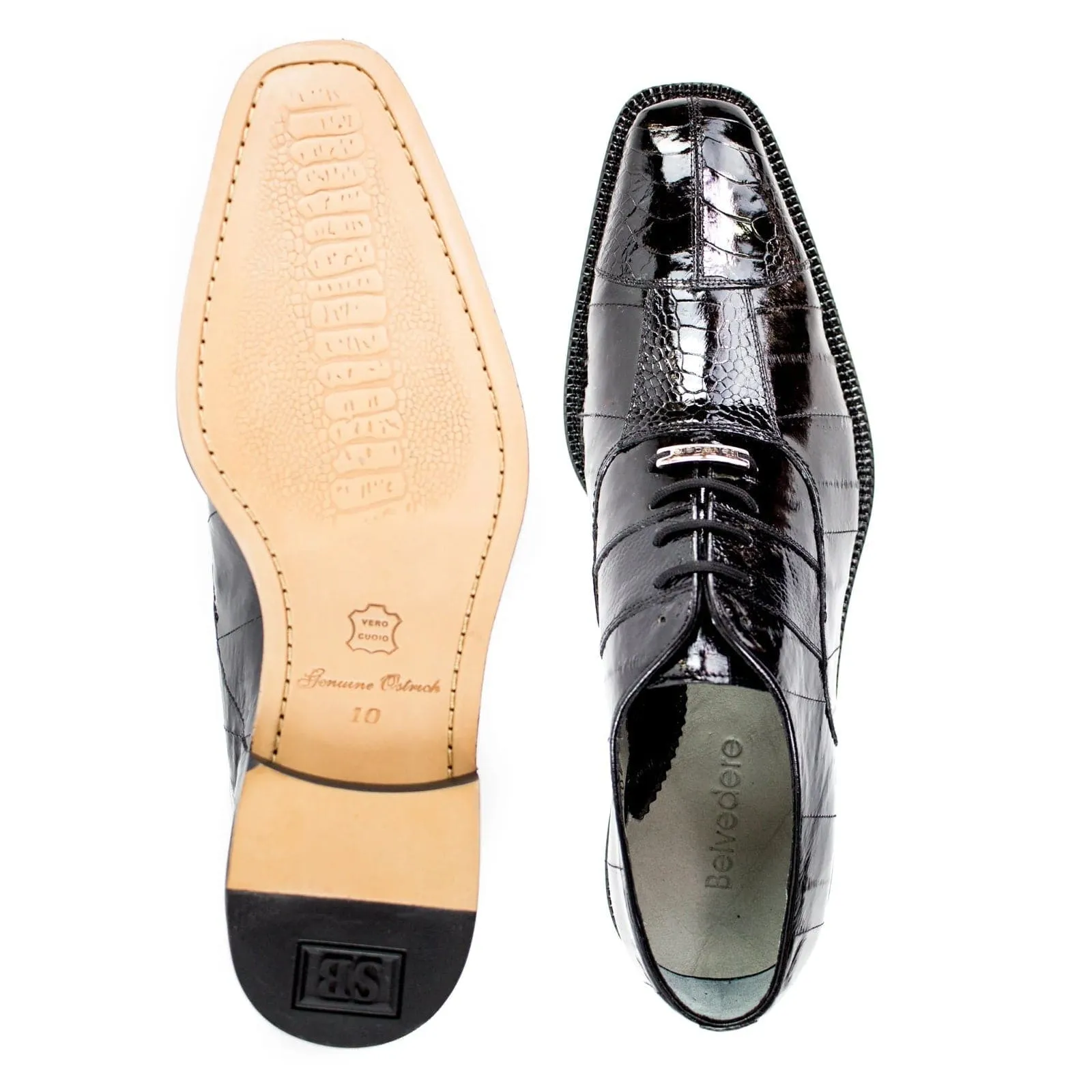 Men's Belvedere Mare Ostrich Leg & Eel Skin Dress Shoe in Black sold by Alberto Nardoni product image thumbnail 3