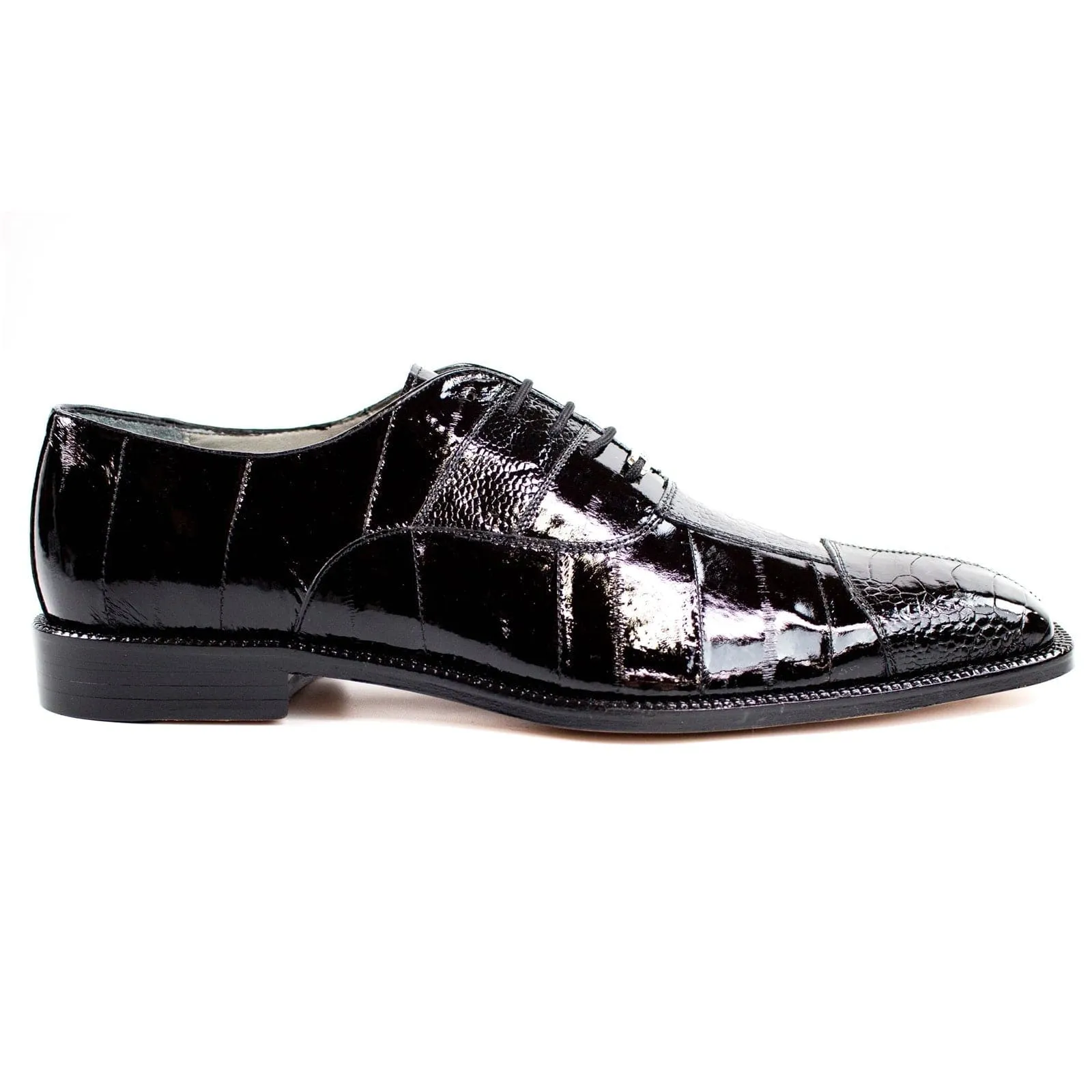 Men's Belvedere Mare Ostrich Leg & Eel Skin Dress Shoe in Black sold by Alberto Nardoni