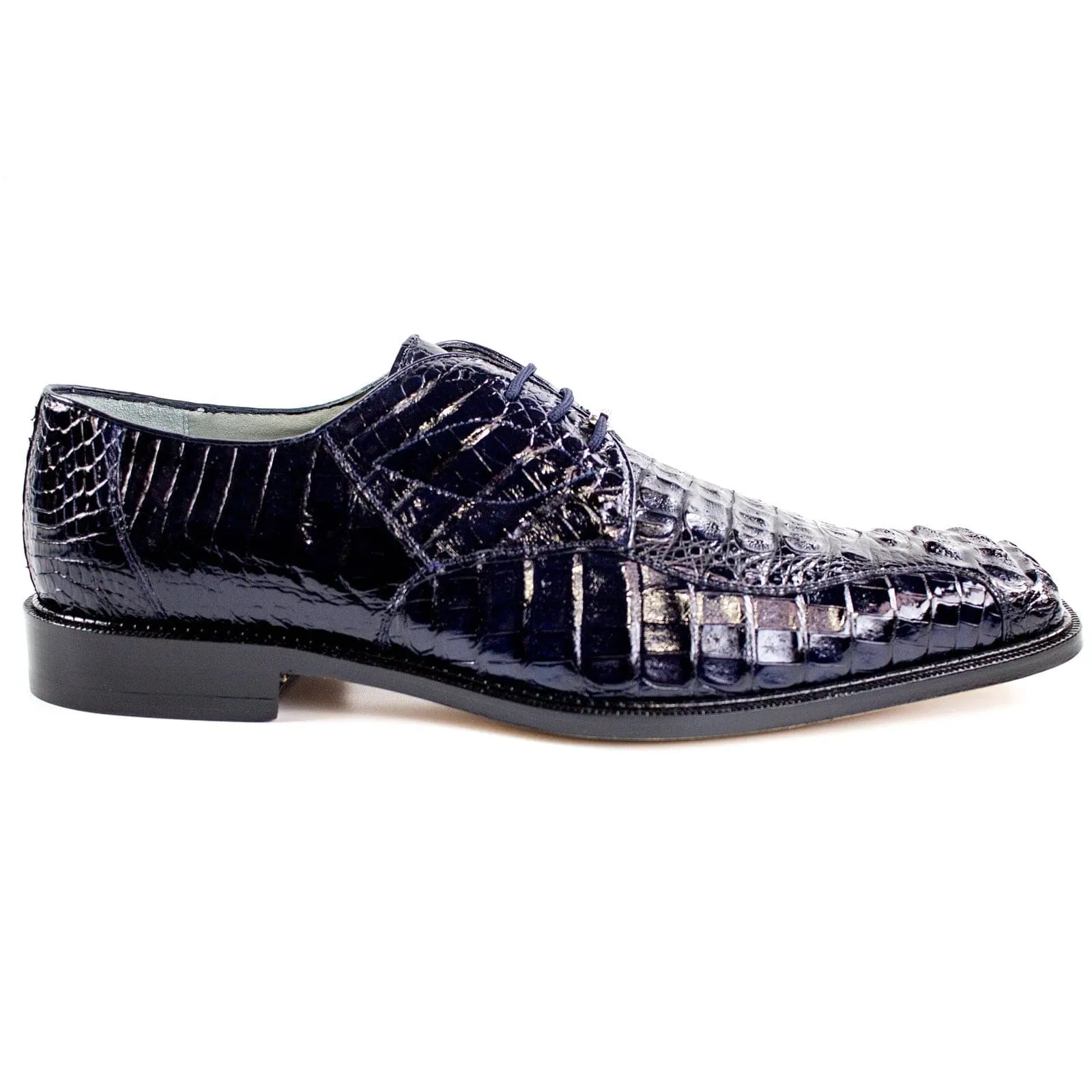 Men's Belvedere Chapo Hornback Caiman Crocodile Dress Shoe in Navy sold by Alberto Nardoni