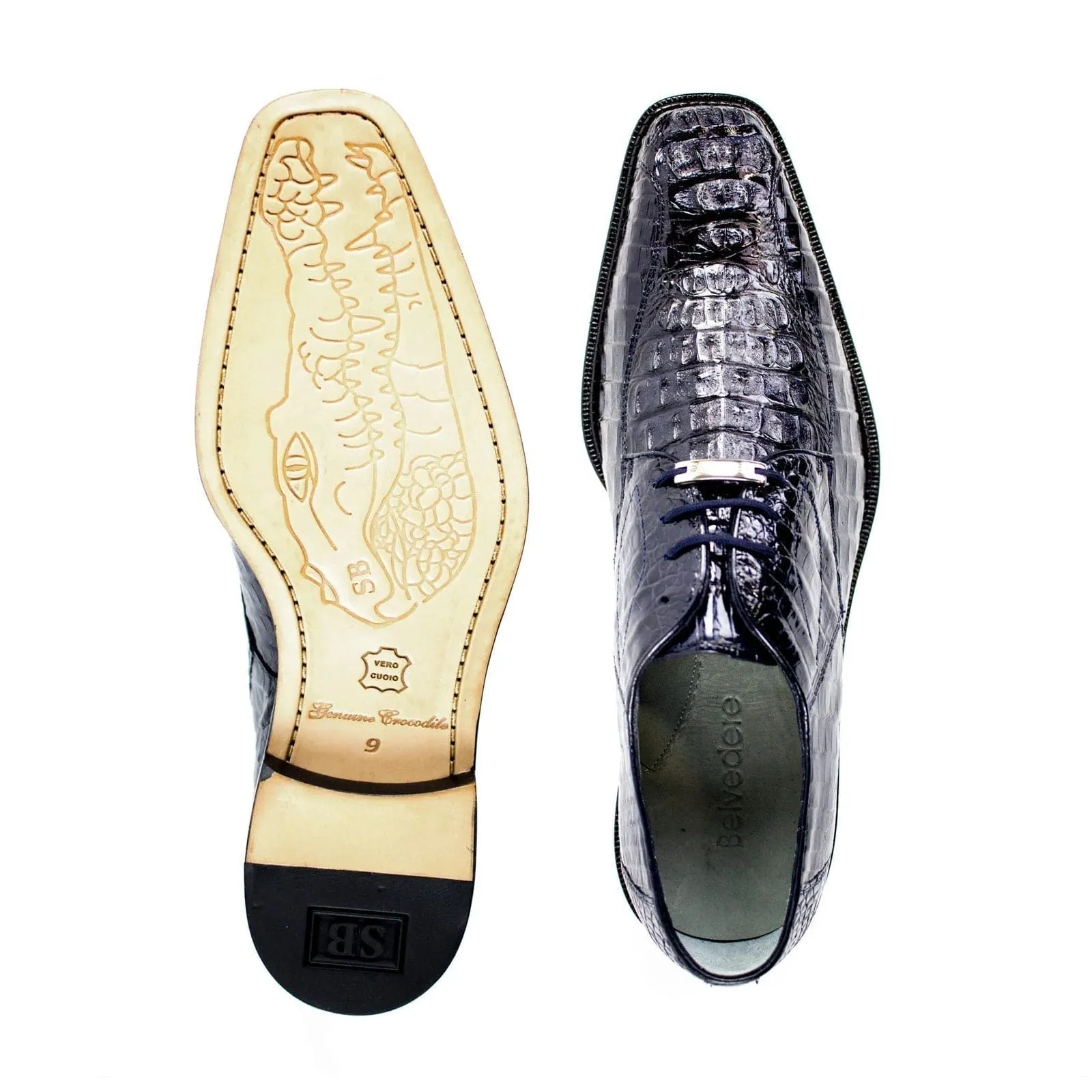 Men's Belvedere Chapo Hornback Caiman Crocodile Dress Shoe in Navy sold by Alberto Nardoni product image thumbnail 2