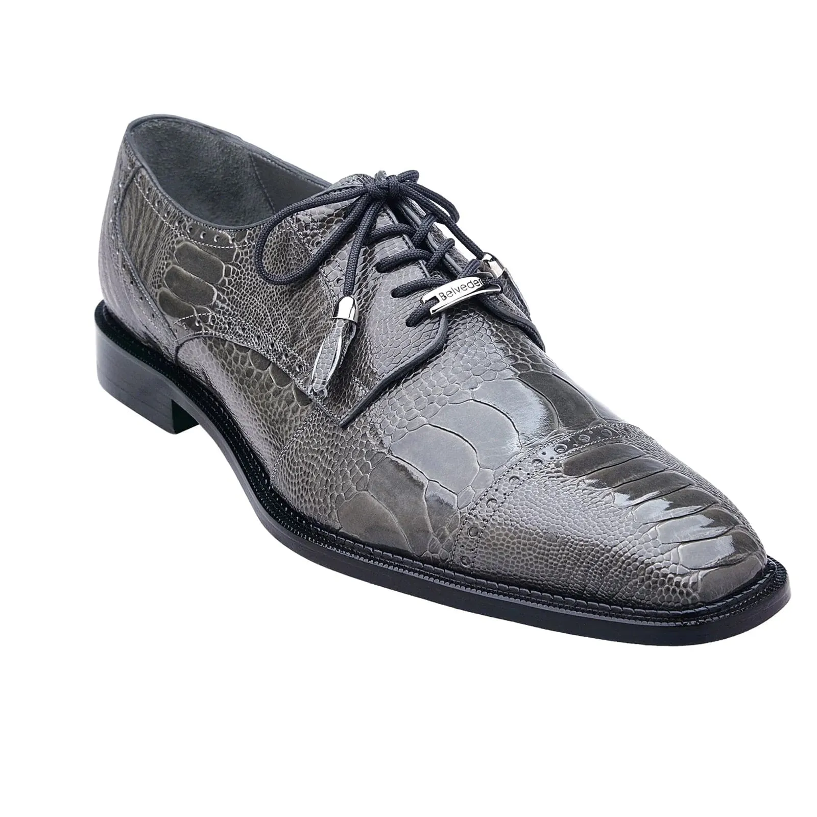 Men's Belvedere Batta Cap Toe Ostrich Dress Shoe in Grey sold by Alberto Nardoni product image thumbnail 2