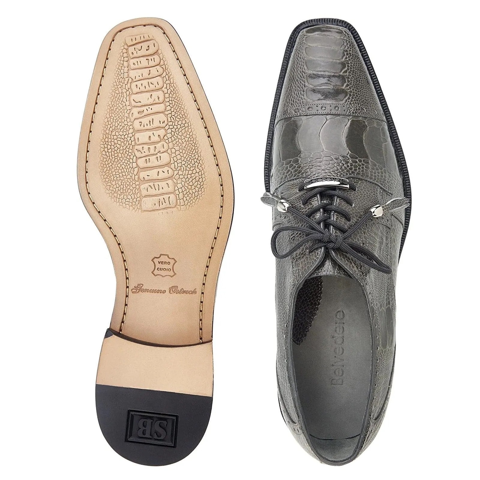 Men's Belvedere Batta Cap Toe Ostrich Dress Shoe in Grey sold by Alberto Nardoni product image thumbnail 3