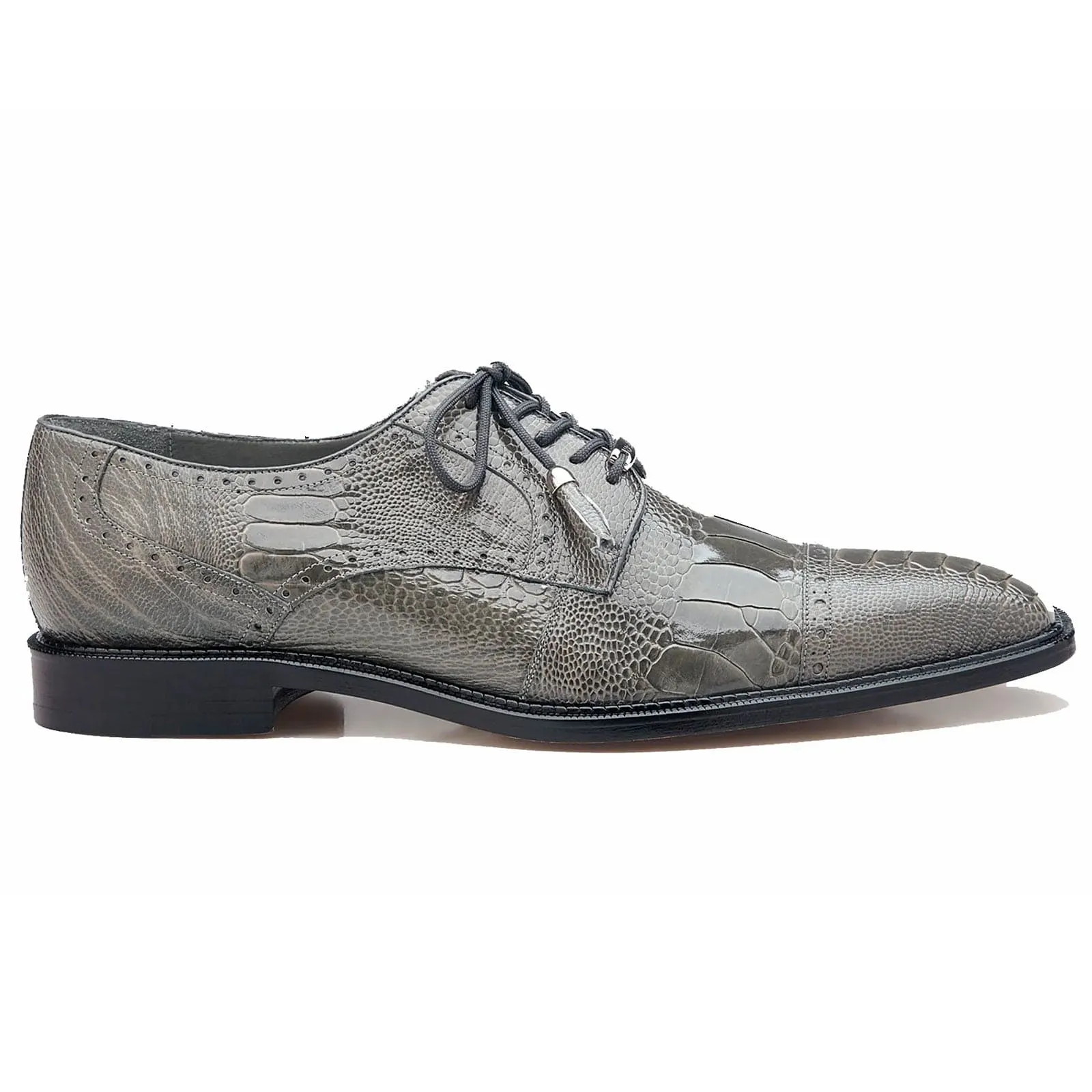 Men's Belvedere Batta Cap Toe Ostrich Dress Shoe in Grey sold by Alberto Nardoni